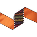 4" Wired Dupioni Ribbon | Bright "Spooky" on Black w/ Satin Orange Backing | 10 Yard Roll