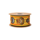2 1/2" Wired Dupioni Ribbon | Vintage Halloween Faces on Stripes w/ Black Backing | 10 Yard Roll