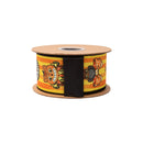 2 1/2" Wired Dupioni Ribbon | Vintage Halloween Faces on Stripes w/ Black Backing | 10 Yard Roll