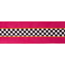 4" Wired Velvet Plain Weave Fabric Ribbon | Black/White Checks with Pink/Orange Stripe w/ Pink Backing | 10 Yard Roll