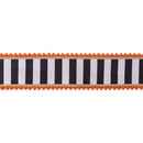2 1/2" Wired Dupioni Ribbon | Black/White Stripe w/ Gold and Orange Pom Pom Edging w/ Satin Orange Backing | 10 Yard Roll