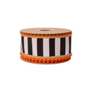2 1/2" Wired Dupioni Ribbon | Black/White Stripe w/ Gold and Orange Pom Pom Edging w/ Satin Orange Backing | 10 Yard Roll