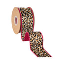 2 1/2" Wired Velvet Ribbon | Animal Print w/ Pink Backing | 10 Yard Roll