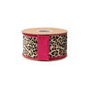 2 1/2" Wired Velvet Ribbon | Animal Print w/ Pink Backing | 10 Yard Roll