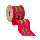 4" Wired Dupioni Ribbon | Animal Hides on Hot Pink w/ Pink Backing | 10 Yard Roll