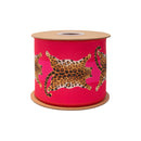 4" Wired Dupioni Ribbon | Animal Hides on Hot Pink w/ Pink Backing | 10 Yard Roll