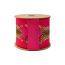4" Wired Dupioni Ribbon | Animal Hides on Hot Pink w/ Pink Backing | 10 Yard Roll