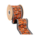 4" Wired Dupioni Ribbon | Jack-o-Lanterns and Check Edging w/ Black Backing | 10 Yard Roll