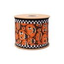 4" Wired Dupioni Ribbon | Jack-o-Lanterns and Check Edging w/ Black Backing | 10 Yard Roll