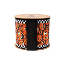4" Wired Dupioni Ribbon | Jack-o-Lanterns and Check Edging w/ Black Backing | 10 Yard Roll