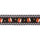2 1/2" Wired Dupioni Ribbon | Black/White Check Drums on Black w/ Red Backing | 10 Yard Roll