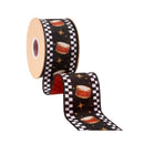 2 1/2" Wired Dupioni Ribbon | Black/White Check Drums on Black w/ Red Backing | 10 Yard Roll
