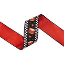 2 1/2" Wired Dupioni Ribbon | Black/White Check Drums on Black w/ Red Backing | 10 Yard Roll