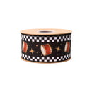 2 1/2" Wired Dupioni Ribbon | Black/White Check Drums on Black w/ Red Backing | 10 Yard Roll
