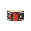 2 1/2" Wired Dupioni Ribbon | Black/White Check Drums on Black w/ Red Backing | 10 Yard Roll