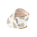 3 3/4” Wired Velvet Ribbon | Gold/Silver Trees on White w/ Silver Backing | 10 Yard Roll