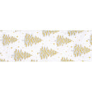 3 3/4” Wired Velvet Ribbon | Gold/Silver Trees on White w/ Silver Backing | 10 Yard Roll
