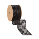 2 1/2" Wired Ribbon | Black Glitter Lace | 10 Yard Roll
