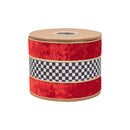 4" Wired Velvet Ribbon | Black/White Check w/ Red Banded Velvet w/ Gold Backing | 10 Yard Roll