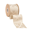 4" Wired Velvet Ribbon | Gold Damask on Ivory w/ Gold Backing | 10 Yard Roll