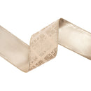 4" Wired Velvet Ribbon | Gold Damask on Ivory w/ Gold Backing | 10 Yard Roll