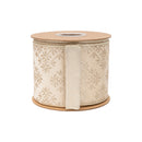 4" Wired Velvet Ribbon | Gold Damask on Ivory w/ Gold Backing | 10 Yard Roll