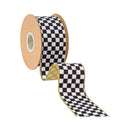 2 1/2" Wired Velvet Ribbon |Black/White Check w/ Gold Backing | 10 Yard Roll