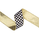 2 1/2" Wired Velvet Ribbon |Black/White Check w/ Gold Backing | 10 Yard Roll