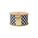 2 1/2" Wired Velvet Ribbon |Black/White Check w/ Gold Backing | 10 Yard Roll