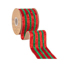 4" Wired Velvet Ribbon | Red w/ Green Metallic Trim w/ Gold Backing | 10 Yard Roll