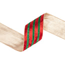 4" Wired Velvet Ribbon | Red w/ Green Metallic Trim w/ Gold Backing | 10 Yard Roll