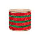 4" Wired Velvet Ribbon | Red w/ Green Metallic Trim w/ Gold Backing | 10 Yard Roll