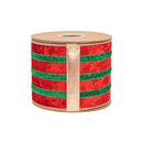 4" Wired Velvet Ribbon | Red w/ Green Metallic Trim w/ Gold Backing | 10 Yard Roll
