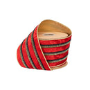 4" Wired Velvet Ribbon | Red w/ Black/Gold Metallic Trim w/ Gold Backing| 10 Yard Roll