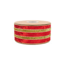 2 1/2" Wired Velvet Ribbon | Red w/ Gold Metallic Trim w/ Gold Backing | 10 Yard Roll