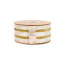 2 1/2" Wired Velvet Ribbon | Ivory Velvet w/ Gold Metallic Trim w/ Gold Backing | 10 Yard Roll