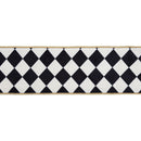 4" Wired Velvet Ribbon | Black and White Rhombus w/ Metallic Gold Backing | 10 Yard Roll