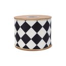 4" Wired Velvet Ribbon | Black and White Rhombus w/ Metallic Gold Backing | 10 Yard Roll
