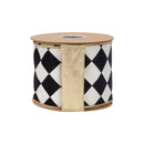 4" Wired Velvet Ribbon | Black and White Rhombus w/ Metallic Gold Backing | 10 Yard Roll
