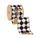 4" Wired Velvet Ribbon | Embroidered Fleur De Lis on Black and White Rhombus w/ Metallic Gold Backing | 10 Yard Roll