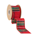 2 1/2" Wired Dupioni Ribbon | Traditional Christmas Plaid Red/Green/Blue | 10 Yard Roll