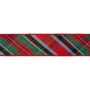 2 1/2" Wired Dupioni Ribbon | Bias Cut Traditional Christmas Plaid Red/Green/Blue w/ Blue Backing | 10 Yard Roll