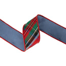 2 1/2" Wired Dupioni Ribbon | Bias Cut Traditional Christmas Plaid Red/Green/Blue w/ Blue Backing | 10 Yard Roll