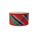 2 1/2" Wired Dupioni Ribbon | Bias Cut Traditional Christmas Plaid Red/Green/Blue w/ Blue Backing | 10 Yard Roll