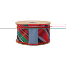 2 1/2" Wired Dupioni Ribbon | Bias Cut Traditional Christmas Plaid Red/Green/Blue w/ Blue Backing | 10 Yard Roll