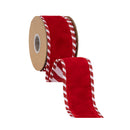2 1/2" Wired Premium Velvet Ribbon | Red w/ Red/White Striped Backing and Piping | 10 Yard Roll