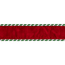 2 1/2" Wired Premium Velvet Ribbon | Red w/ Green/White Striped Backing and Piping | 10 Yard Roll