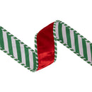 2 1/2" Wired Premium Velvet Ribbon | Red w/ Green/White Striped Backing and Piping | 10 Yard Roll