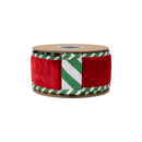 2 1/2" Wired Premium Velvet Ribbon | Red w/ Green/White Striped Backing and Piping | 10 Yard Roll