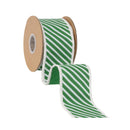 2 1/2" Wired Dupioni Ribbon | Small Bias Stripe Bright Green and White and Green Back | 10 Yard Roll